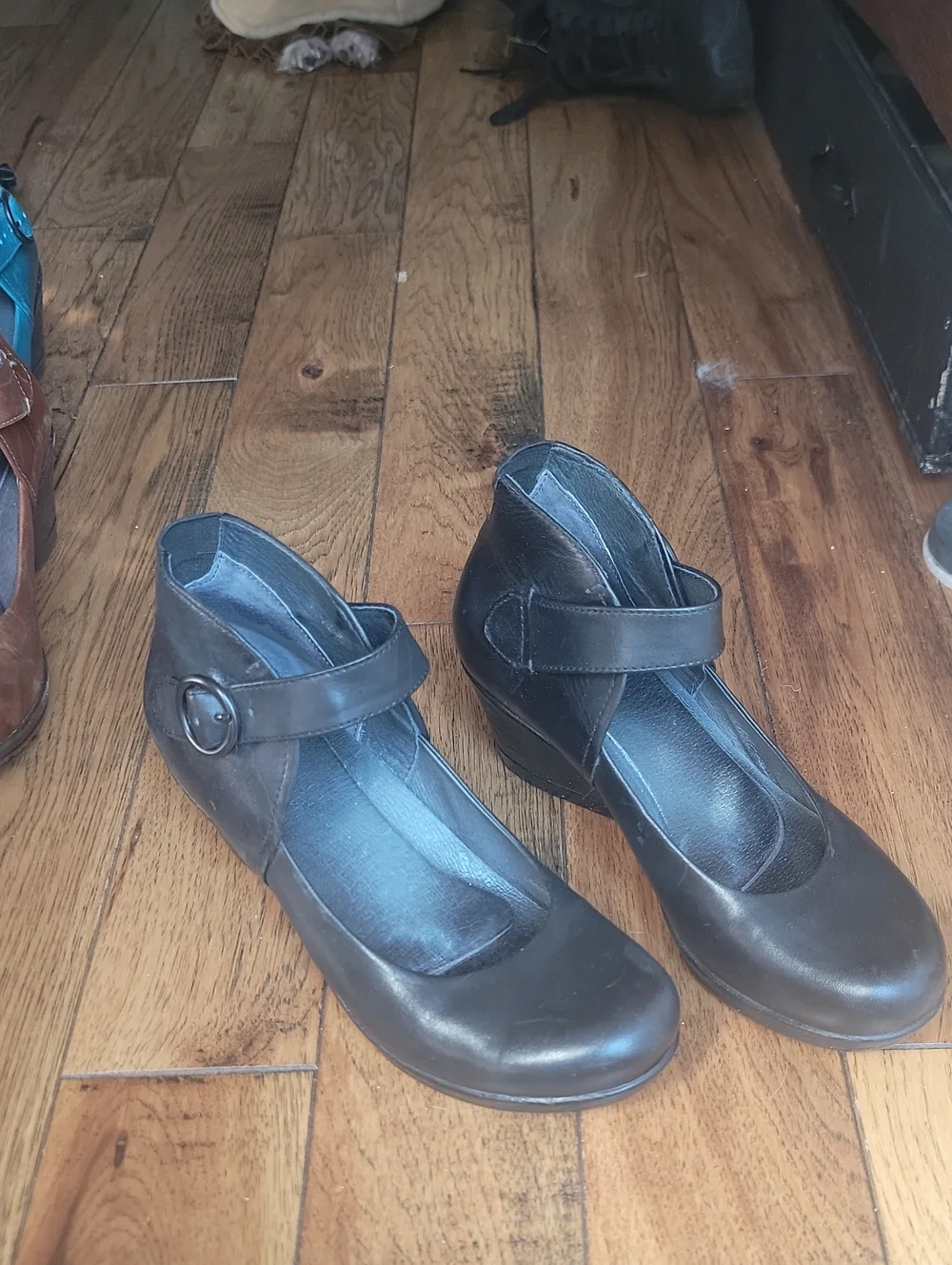 Dansko Rebel  Black Wedge Mary Jane with Ankle Strap 39